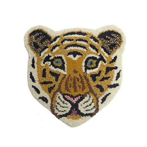 HAHTGSO Tiger Shaped Rug Cute Cartoon Tiger Lion Panda Print Small Rug Animals Bath Mat Small Area Rug Animal Shape Rug, Door Mats Non Slip Floor Mat (Brown Tiger, 40cmx40cm)