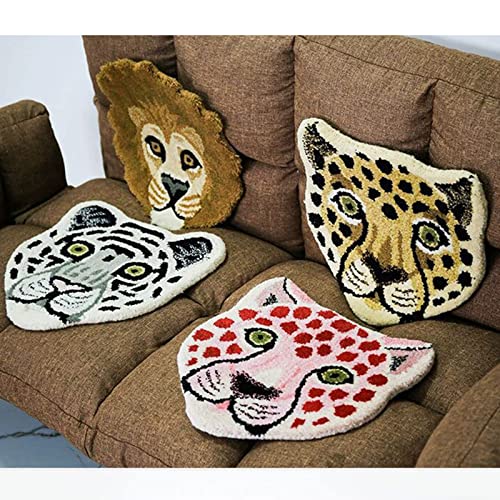 HAHTGSO Tiger Shaped Rug Cute Cartoon Tiger Lion Panda Print Small Rug Animals Bath Mat Small Area Rug Animal Shape Rug, Door Mats Non Slip Floor Mat (Brown Tiger, 40cmx40cm)