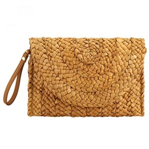 summer straw clutch envelope woven shoulder bag crossbody handbag purse wallet for women (coffee color)