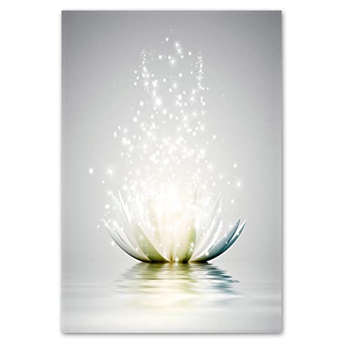 LZIMU Zen Canvas Wall Art White Lotus Flower Bloom in Water Picture Prints Wall Decor Framed Grey Painting for Yoga Spa Meditation Spiritual Room Decor (12x18in (30x45cm), Zen Artwork-3)