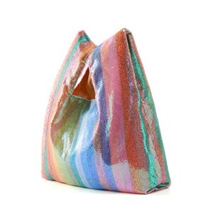 women sequins handbags colorful rainbow totes party evening clutch bags ladies beach bag banquet glitter tote stripe (colorful)