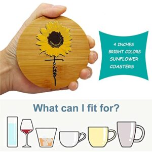 Beautiful 3D Sunflower Coasters Set of 6 with Holder, Bamboo Wooden Sunflower Drinks Vintage Coaster for Table, Housewarming Wedding Birthday Mom Women Sunflower Kitchen Decor Gifts Idea