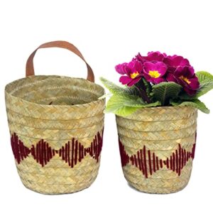 athena home hanging basket – small woven wicker seagrass hanging basket set 2 flower plants wall basket decor 8 x 8 x 11 inches