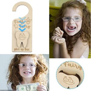 Tooth Fairy Door Hanger with Money Holder Tooth Fairy Pick up Box Encourage Gift for Kids Room Decor (Tooth)