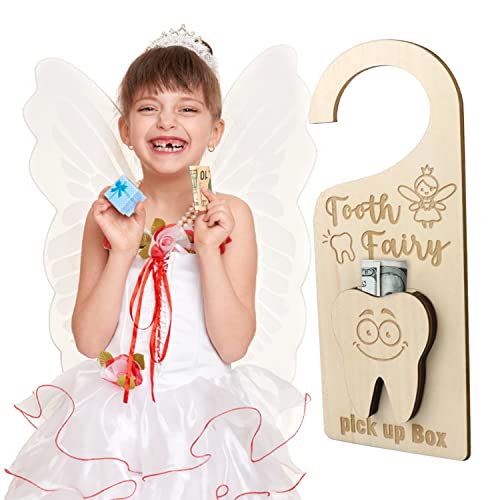 Tooth Fairy Door Hanger with Money Holder Tooth Fairy Pick up Box Encourage Gift for Kids Room Decor (Tooth)