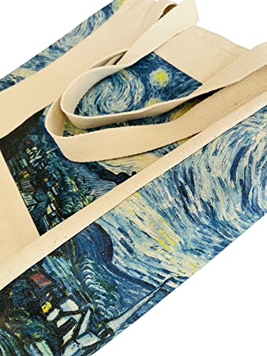 HaoHakka Tote Bag Aesthetic, Canvas Graphic Trendy Cute Tote Bags with Zipper Pockets (Starry Night)