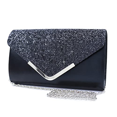 Carwales Black Evening Clutch Women's Sequin Envelope Handbags Shiny Clutch Purse Wedding Prom Party Bridal Bag for Women(Black)