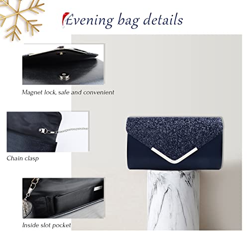 Carwales Black Evening Clutch Women's Sequin Envelope Handbags Shiny Clutch Purse Wedding Prom Party Bridal Bag for Women(Black)