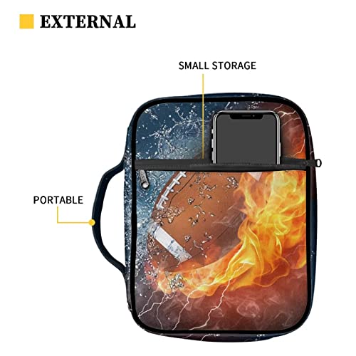 Belidome Water and Fire Football Bible Zipper Case for Men Boys Rugby Bible Cover Organizer Tote Bible Cover Carrier Protector for Pen Phone Scripture Book Journaling Waterproof