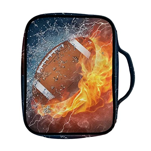 Belidome Water and Fire Football Bible Zipper Case for Men Boys Rugby Bible Cover Organizer Tote Bible Cover Carrier Protector for Pen Phone Scripture Book Journaling Waterproof