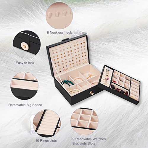 Zumier Jewelry Box for Women,Jewelry Organizer with PU Leather for Ring,Necklace, Earring Organizer Box for Birthday Christmas Valentine Gifts-Black