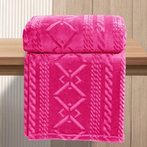 Exclusivo Mezcla Soft Throw Blanket, 50x60 Inches Fuzzy Fleece Blanket, Decorative Geometry Pattern Plush Throw Blanket for Couch Sofa, Hot Pink