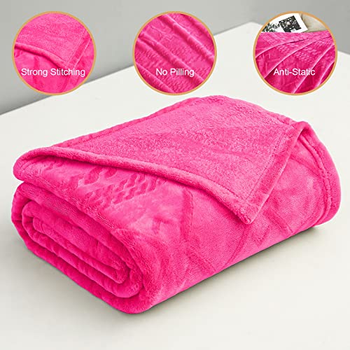 Exclusivo Mezcla Soft Throw Blanket, 50x60 Inches Fuzzy Fleece Blanket, Decorative Geometry Pattern Plush Throw Blanket for Couch Sofa, Hot Pink