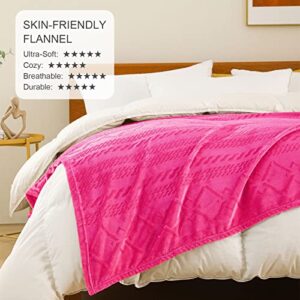 Exclusivo Mezcla Soft Throw Blanket, 50x60 Inches Fuzzy Fleece Blanket, Decorative Geometry Pattern Plush Throw Blanket for Couch Sofa, Hot Pink