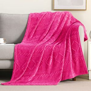 Exclusivo Mezcla Soft Throw Blanket, 50x60 Inches Fuzzy Fleece Blanket, Decorative Geometry Pattern Plush Throw Blanket for Couch Sofa, Hot Pink