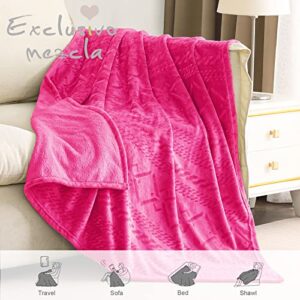 Exclusivo Mezcla Soft Throw Blanket, 50x60 Inches Fuzzy Fleece Blanket, Decorative Geometry Pattern Plush Throw Blanket for Couch Sofa, Hot Pink