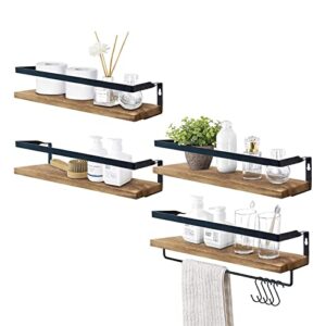 floating shelves with towel bar, wall mounted storage shelves organizer set of 4, rustic