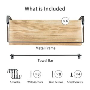 Floating Shelves with Towel Bar, Wall Mounted Storage Shelves Organizer Set of 4, Rustic