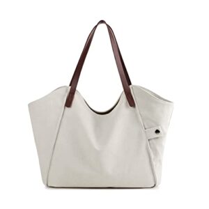 porrasso women’s handbag canvas tote large shoulder bag ladies top-handle bags hobo bag for shopping travel work daily use off white