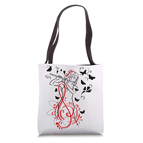 Cute Girl Playing Flute with Butterfly Flutist Music Gift Tote Bag