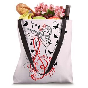 Cute Girl Playing Flute with Butterfly Flutist Music Gift Tote Bag