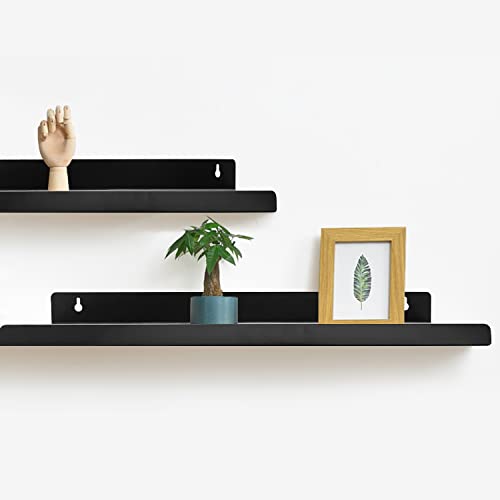 OFILLES 2Pcs Black Metal Wall Shelf, Floating Shelf Wall Storage, Book Wall Shelves for Bedroom, Living Room, Bathroom, Kitchen. 11.8in*4.7in