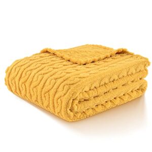 fy fiber house sherpa blanket – 3d pattern design yellow throw blanket for sofa couch, bed, warm super soft cozy microfiber fleece blanket for living room, throw 50”x60”