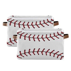 softball baseball lace rectangular storage basket storage bin collapsible storage box with leather handles empty gift baskets organizer for office, office