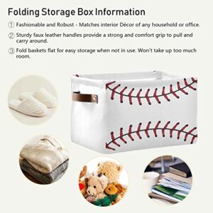 Softball Baseball Lace Rectangular Storage Basket Storage Bin Collapsible Storage Box with Leather Handles Empty Gift Baskets Organizer for Office, Office