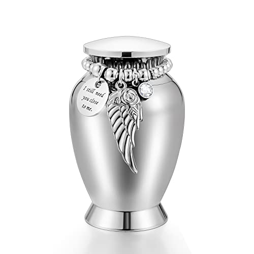 Small Urns for Human Ashes 2.95 Inch Small Keepsake Urns with Wing Charm Mini Cremation Urns for Ashes Stainless Steel Memorial Ashes Keepsake