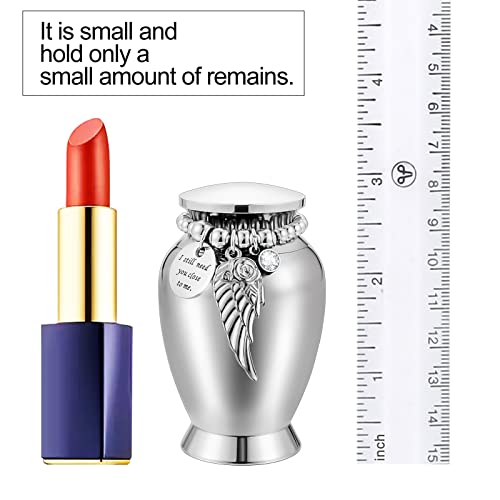 Small Urns for Human Ashes 2.95 Inch Small Keepsake Urns with Wing Charm Mini Cremation Urns for Ashes Stainless Steel Memorial Ashes Keepsake