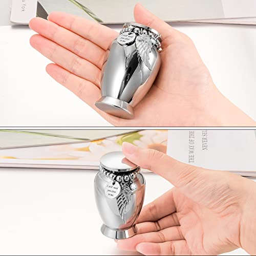 Small Urns for Human Ashes 2.95 Inch Small Keepsake Urns with Wing Charm Mini Cremation Urns for Ashes Stainless Steel Memorial Ashes Keepsake