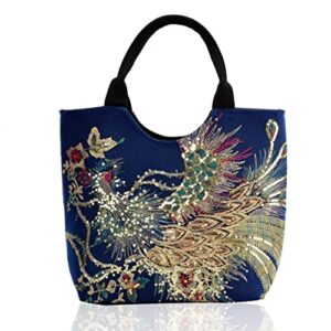 glitter embroidery bag for women, peacock sequins handbags traditional bling phoenix shoulder bag for travel school evenings, perfect mom gift (b-02)