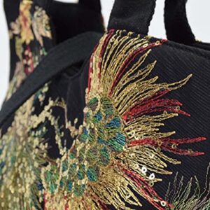 Glitter Embroidery Bag for Women, Peacock Sequins Handbags Traditional Bling Phoenix Shoulder Bag for Travel School Evenings, Perfect Mom Gift (B-02)