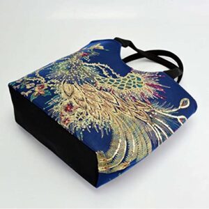 Glitter Embroidery Bag for Women, Peacock Sequins Handbags Traditional Bling Phoenix Shoulder Bag for Travel School Evenings, Perfect Mom Gift (B-02)