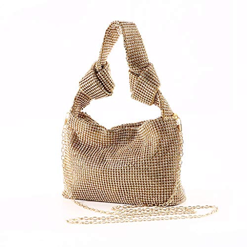 Harlotte Shiny Rhinestone Women Tote Handbag Shoulder Bag Fashion Handle Satchel Purse - Gold