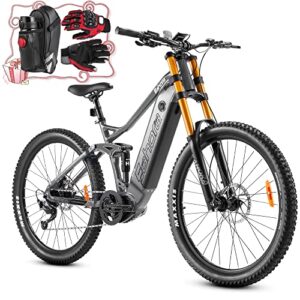 eahora ace electric bicycle for adults 28mph mountain dh electric bike 48v 16a battery 500w bafang mid drive motor 27.5″ electric bicycle ebike shimano 9-speed full air suspension color display (gray)
