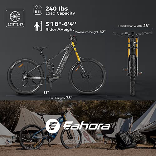 Eahora ACE Electric Bicycle for Adults 28MPH Mountain DH Electric Bike 48V 16A Battery 500W BAFANG Mid Drive Motor 27.5" Electric Bicycle Ebike Shimano 9-Speed Full Air Suspension Color Display (GRAY)