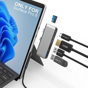 surface pro 8 hub docking station with 4k hdmi, usb-c thunerbolt 4 (display+data+pd charging), usb 3.0, usb 2.0, tf card slot, triple display (surface pro 8+hdmi+usb c) for microsoft surface pro 8