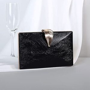 Harlotte Women Faux Leather Shiny Evening Bag Leaf Lock Clutch Banquet Crossbody Handbag - Silver