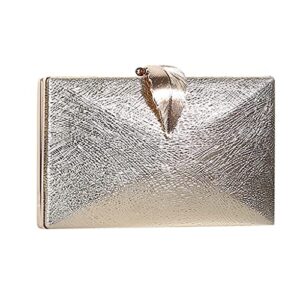 Harlotte Women Faux Leather Shiny Evening Bag Leaf Lock Clutch Banquet Crossbody Handbag - Silver