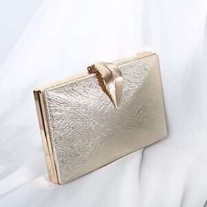 Harlotte Women Faux Leather Shiny Evening Bag Leaf Lock Clutch Banquet Crossbody Handbag - Silver