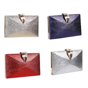 Harlotte Women Faux Leather Shiny Evening Bag Leaf Lock Clutch Banquet Crossbody Handbag - Silver