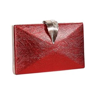 Harlotte Women Faux Leather Shiny Evening Bag Leaf Lock Clutch Banquet Crossbody Handbag - Silver