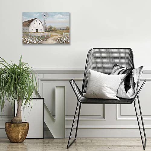 Barn Prints Farmhouse Old Barn Wall Art Barn Painting Barn and Flowers Wall Decor Rustic Bedroom Wall Decor Farmhouse Barn Windmills Art for Bathroom Bedroom Living Room Framed Ready to Hang(16"x 12" )