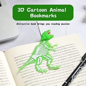 2 Pieces Funny Dinosaur Bookmark, Cool Luminous Book Markers, Cute 3D Cartoon Animal Book Marks, Pretty Unique Bookmark for Kids, Boys, Girls, Students