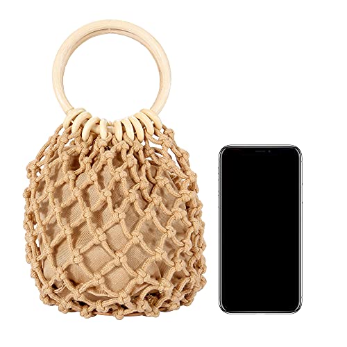 CHIC DIARY Mini Clutch Purse for Women Top Handle Handwoven Cotton Crochet Handbag Small Summer Beach Fishnet Bucket Bag