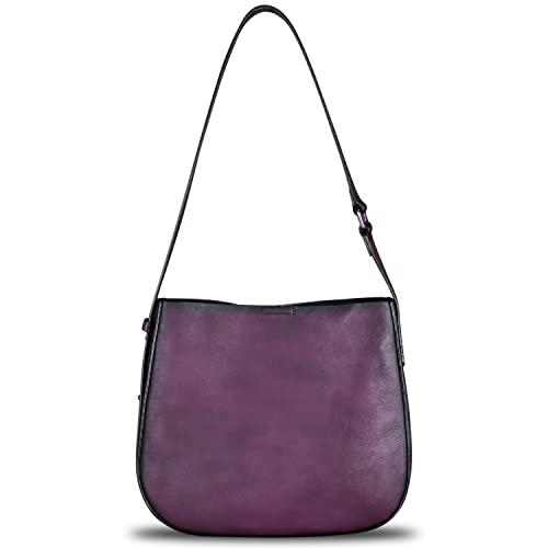 Genuine Leather Crossbody Satchel Purse for Women Vintage Handmade Handbag Retro Designer Hobo Bag (Purple)