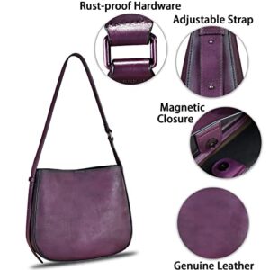 Genuine Leather Crossbody Satchel Purse for Women Vintage Handmade Handbag Retro Designer Hobo Bag (Purple)