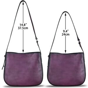 Genuine Leather Crossbody Satchel Purse for Women Vintage Handmade Handbag Retro Designer Hobo Bag (Purple)